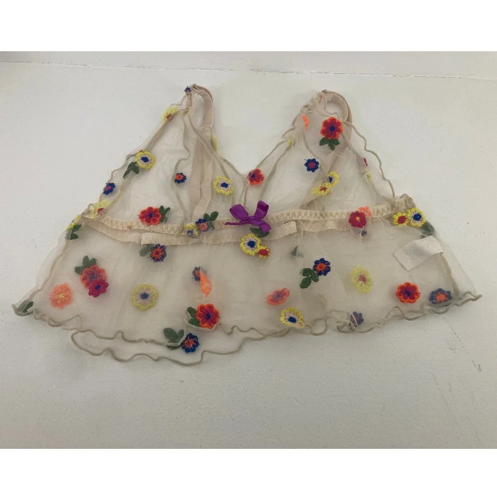 Coachella Music Festival‎ Sheer Bralette Embroidered Wildflowers Fairycore Twee